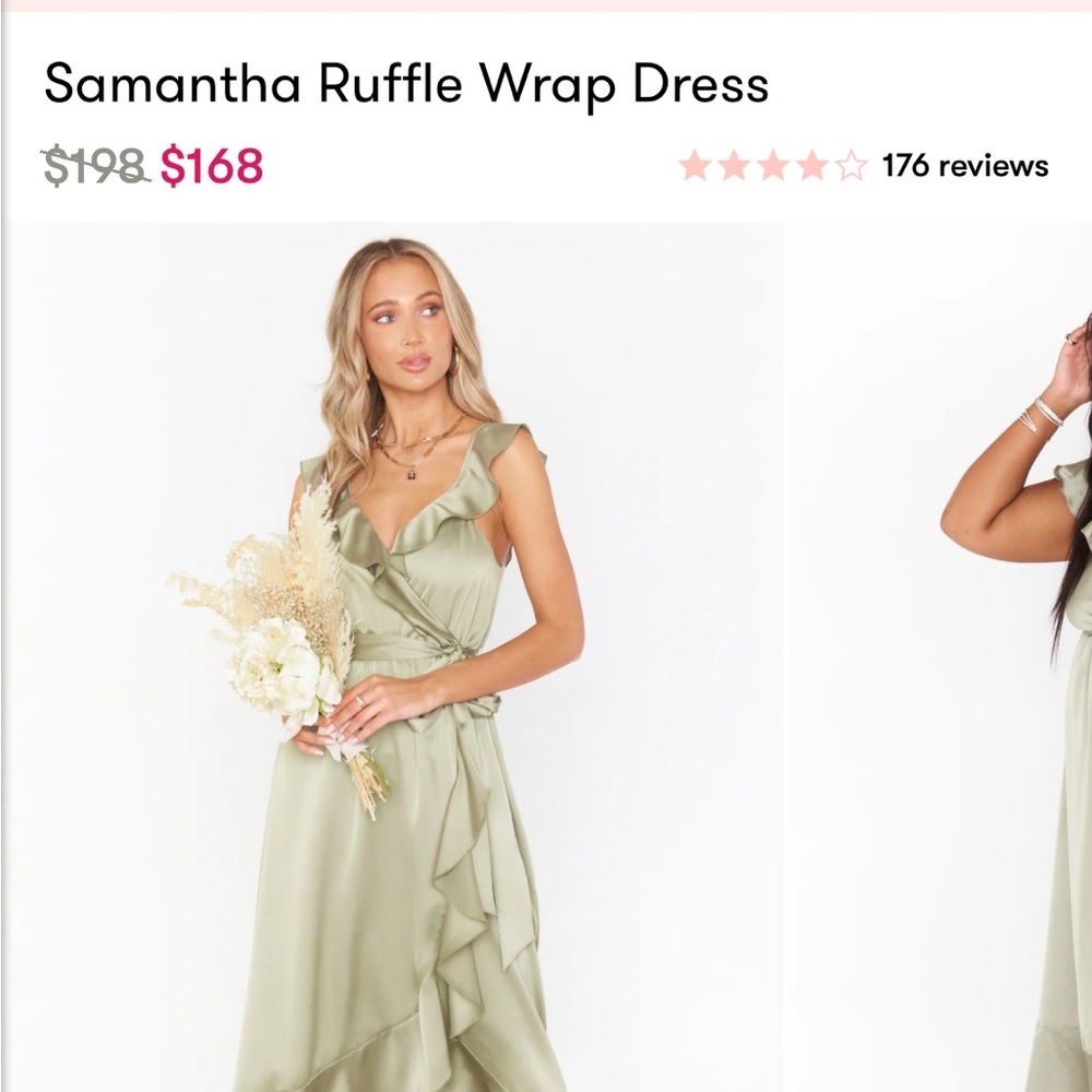 Show Me Your Mumu: Samantha Ruffle Dress NWT Color: Moss Green Luxe Satin